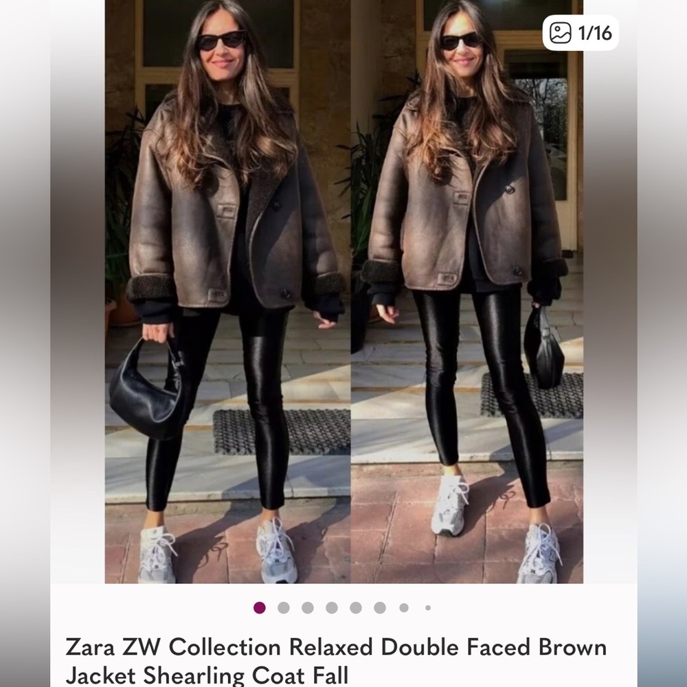 Zara ZW Collection Relaxed Double Faced Brown Jacket Shearling Coat Fall
